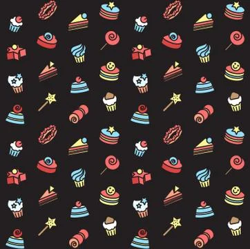 Seamless pattern of bakery and cake icons. Candy, sweet set Stock Illustration