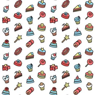 Seamless pattern of bakery and cake icons. Candy, sweet set Illustrazione stock