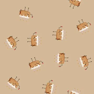 Seamless pattern bakery dessert character cartoon vector Stock Illustration