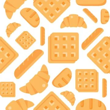 Seamless pattern bakery product, waffle, bread, croissant and baguette Illustrazione stock