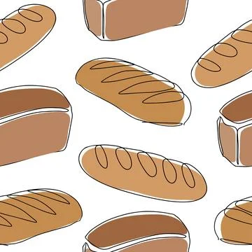 Seamless pattern. Bakery products in the style of drawing a continuous line. Stock Illustration