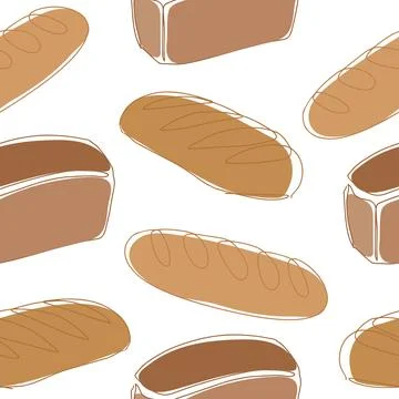 Seamless pattern. Bakery products in the style of drawing a continuous line Stock Illustration
