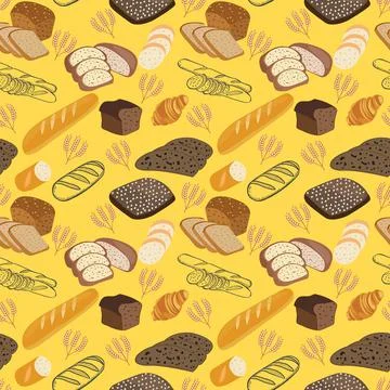 Seamless pattern of Bakery various kinds  Organic baked goods Stock Illustration