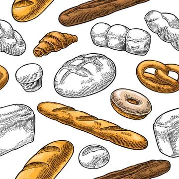 Seamless Pattern for bakery. Vector black hand drawn vintage engraving Stock Illustration