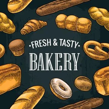 Seamless Pattern for bakery. Vector color hand drawn vintage engraving Illustrazione stock