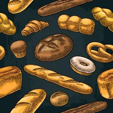 Seamless Pattern for bakery. Vector color hand drawn vintage engraving Stock Illustration