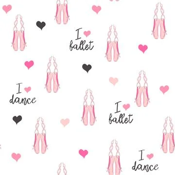 Seamless pattern with ballet pointe shoes and additional elements, imitation  Illustrazione stock