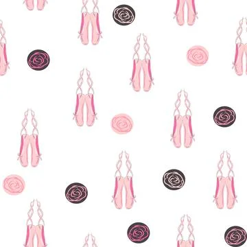 Seamless pattern with ballet pointe shoes and additional elements, imitation  Stock Illustration