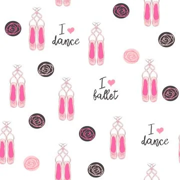 Seamless pattern with ballet pointe shoes and additional elements, imitation  Stockillustratie