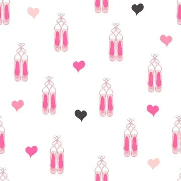 Seamless pattern with ballet pointe shoes and additional elements, imitation  イラスト素材