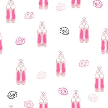 Seamless pattern with ballet pointe shoes and additional elements, imitation  Illustrazione stock