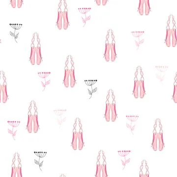 Seamless pattern with ballet pointe shoes and additional elements, imitation  스톡 일러스트
