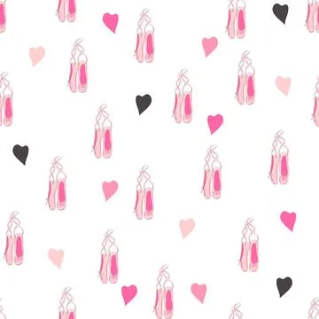 Seamless pattern with ballet pointe shoes and additional elements, imitation  스톡 일러스트