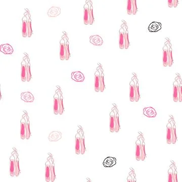 Seamless pattern with ballet pointe shoes and additional elements, imitation  Stock Illustration