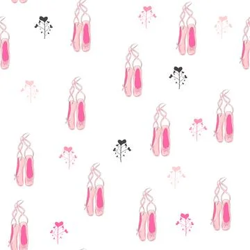 Seamless pattern with ballet pointe shoes and additional elements, imitation  Stock Illustration