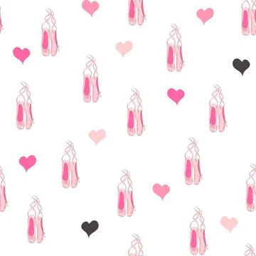 Seamless pattern with ballet pointe shoes and additional elements, imitation  Stock Illustration