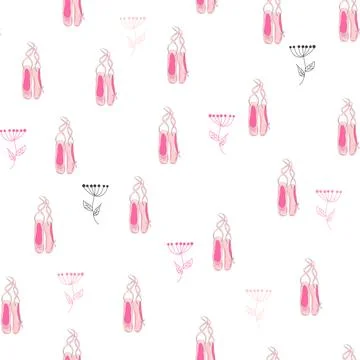Seamless pattern with ballet pointe shoes and additional elements, imitation  Stock Illustration