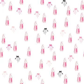 Seamless pattern with ballet pointe shoes and additional elements, imitation  イラスト素材