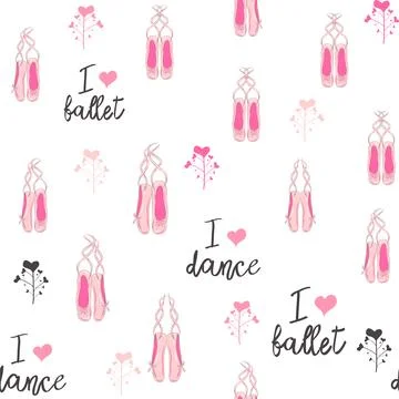 Seamless pattern with ballet pointe shoes and additional elements, imitatio.. 스톡 일러스트