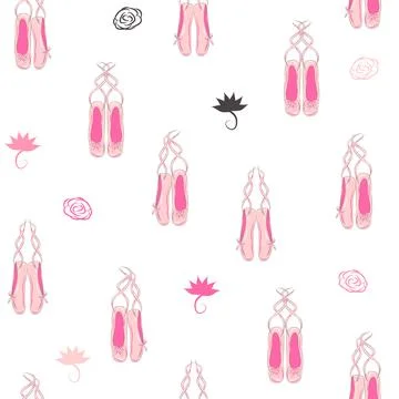 Seamless pattern with ballet pointe shoes and additional elements, imitatio.. Stock Illustration