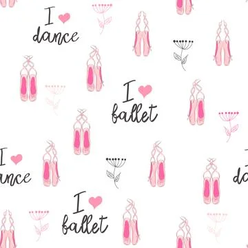 Seamless pattern with ballet pointe shoes and additional elements, imitatio.. Stock Illustration