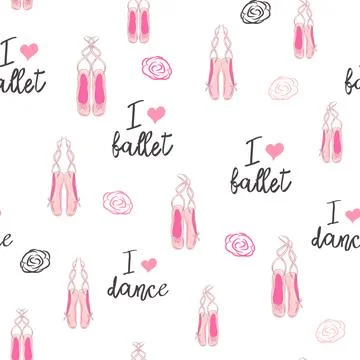 Seamless pattern with ballet pointe shoes and additional elements, imitatio.. Stock Illustration