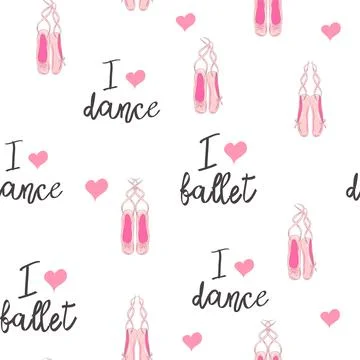 Seamless pattern with ballet pointe shoes and additional elements, imitatio.. Stock Illustration