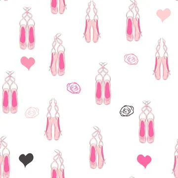 Seamless pattern with ballet pointe shoes and additional elements, imitatio.. 스톡 일러스트