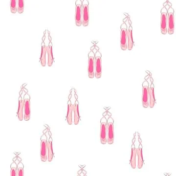 Seamless pattern with ballet pointe shoes and additional elements, imitation  스톡 일러스트