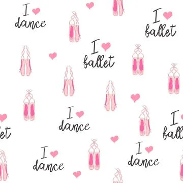 Seamless pattern with ballet pointe shoes and additional elements, imitation  Stock Illustration