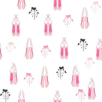 Seamless pattern with ballet pointe shoes and additional elements, imitatio.. イラスト素材