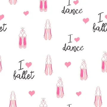 Seamless pattern with ballet pointe shoes and additional elements, imitation  Illustrazione stock