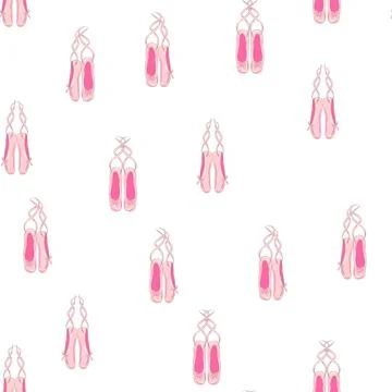 Seamless pattern with ballet pointe shoes and additional elements, imitation  Stock Illustration