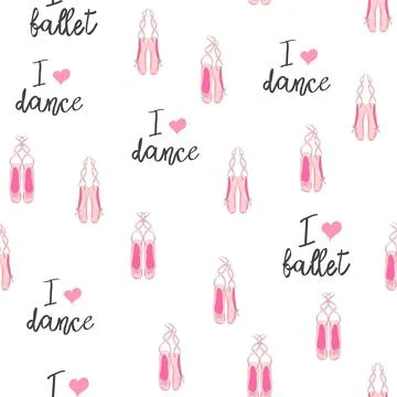 Seamless pattern with ballet pointe shoes and additional elements, imitatio.. 스톡 일러스트