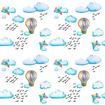 Seamless pattern with a balloon and a kite. Stock Illustration