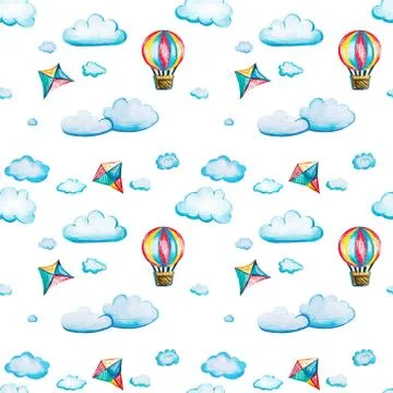 Seamless pattern with a balloon and a kite. Stock Illustration