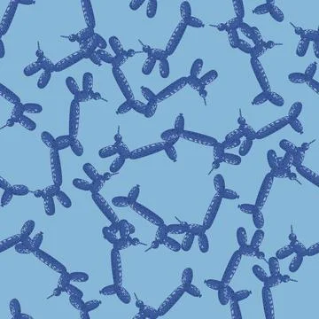 Seamless pattern balloon dogs. Background of circus bubble animal in doodle s Stock Illustration