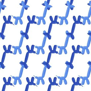 Seamless pattern balloon dogs. Background of circus bubble animal in doodle s Stock Illustration