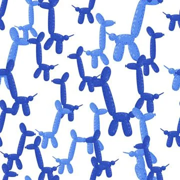 Seamless pattern balloon dogs. Background of circus bubble animal in doodle s Stock Illustration
