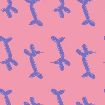 Seamless pattern balloon dogs. Background of circus bubble animal in doodle s 스톡 일러스트