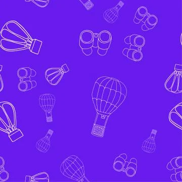 Seamless pattern with balloons and binoculars on a purple background. Stock Illustration