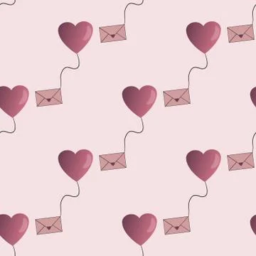 Seamless pattern, balloons, and a letter on Valentine s day Stock Illustration