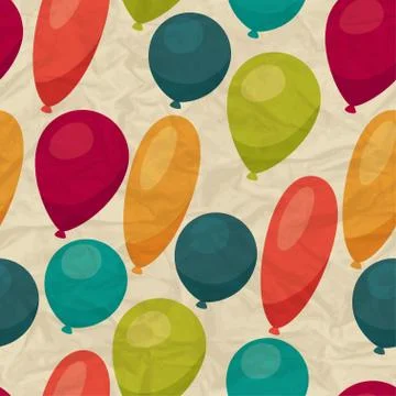 Seamless pattern with balloons on crumpled paper Stock Illustration