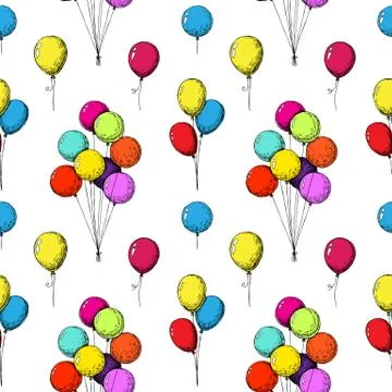 Seamless pattern with balloons. Hand drawn, isolated on a white background. Stock Illustration