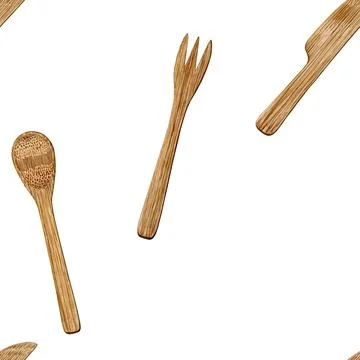 A seamless pattern of a bamboo cutlery set Stock Illustration