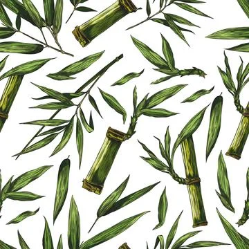 Seamless pattern of bamboo leaves, stems, twigs. Illustrazione stock