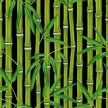 Seamless pattern with bamboo plants and leaves. Background made without clipping Stock Illustration