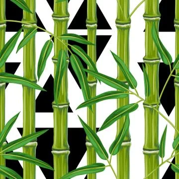 Seamless pattern with bamboo plants and leaves. Background made without clipping Illustrazione stock
