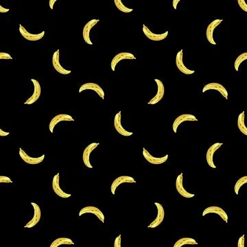 Seamless pattern banana on black background. Vector illustration. 스톡 일러스트