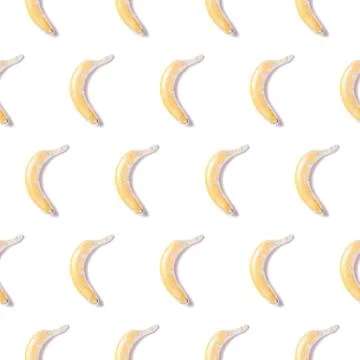 Seamless pattern of banana fruit wrapped in stretch wrap plastic isolated Stock Photos